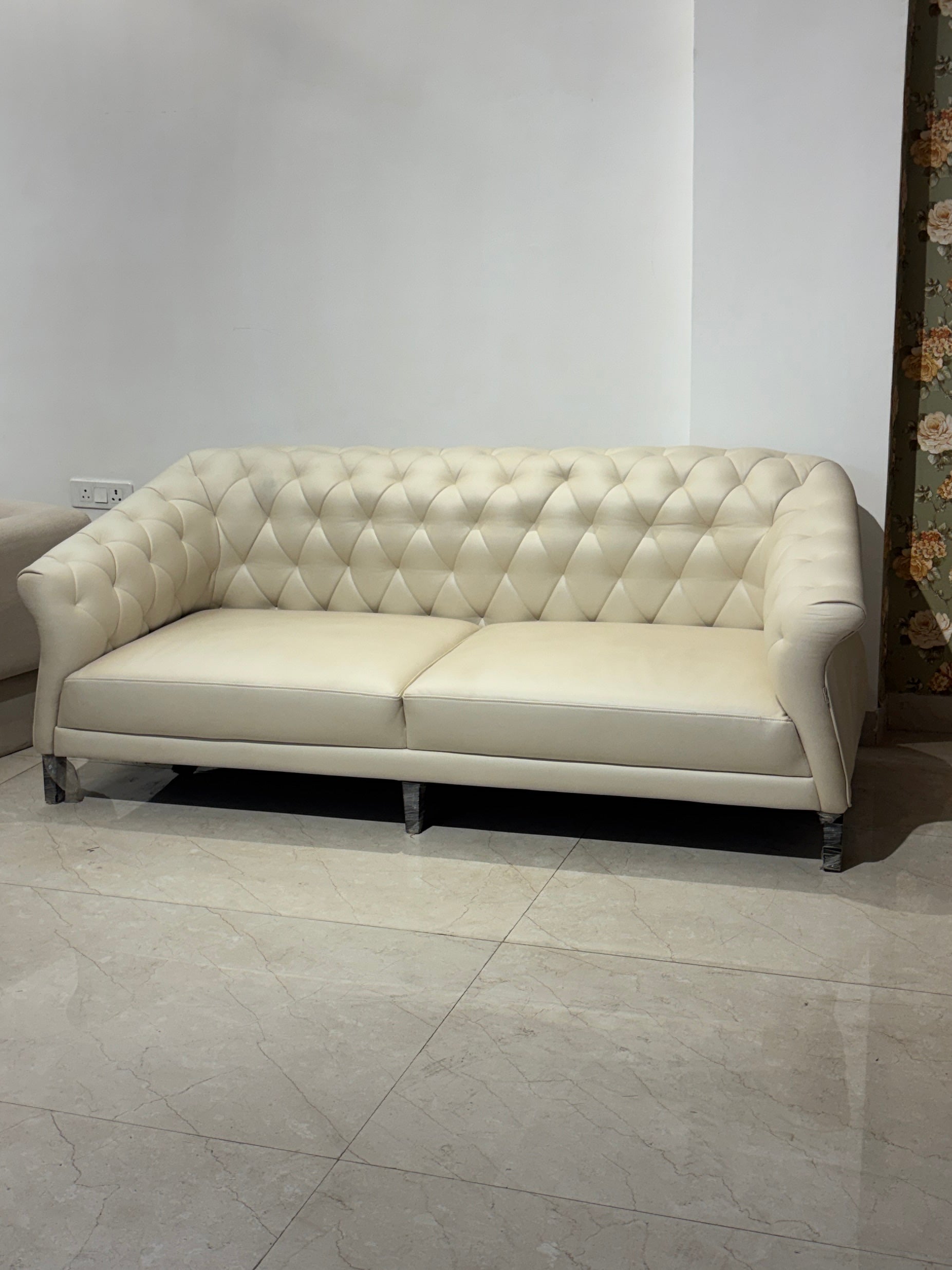 Luxury Cream Tufted 2 Seater Sofa | Modern Upholstered Designer Couch for Living Room